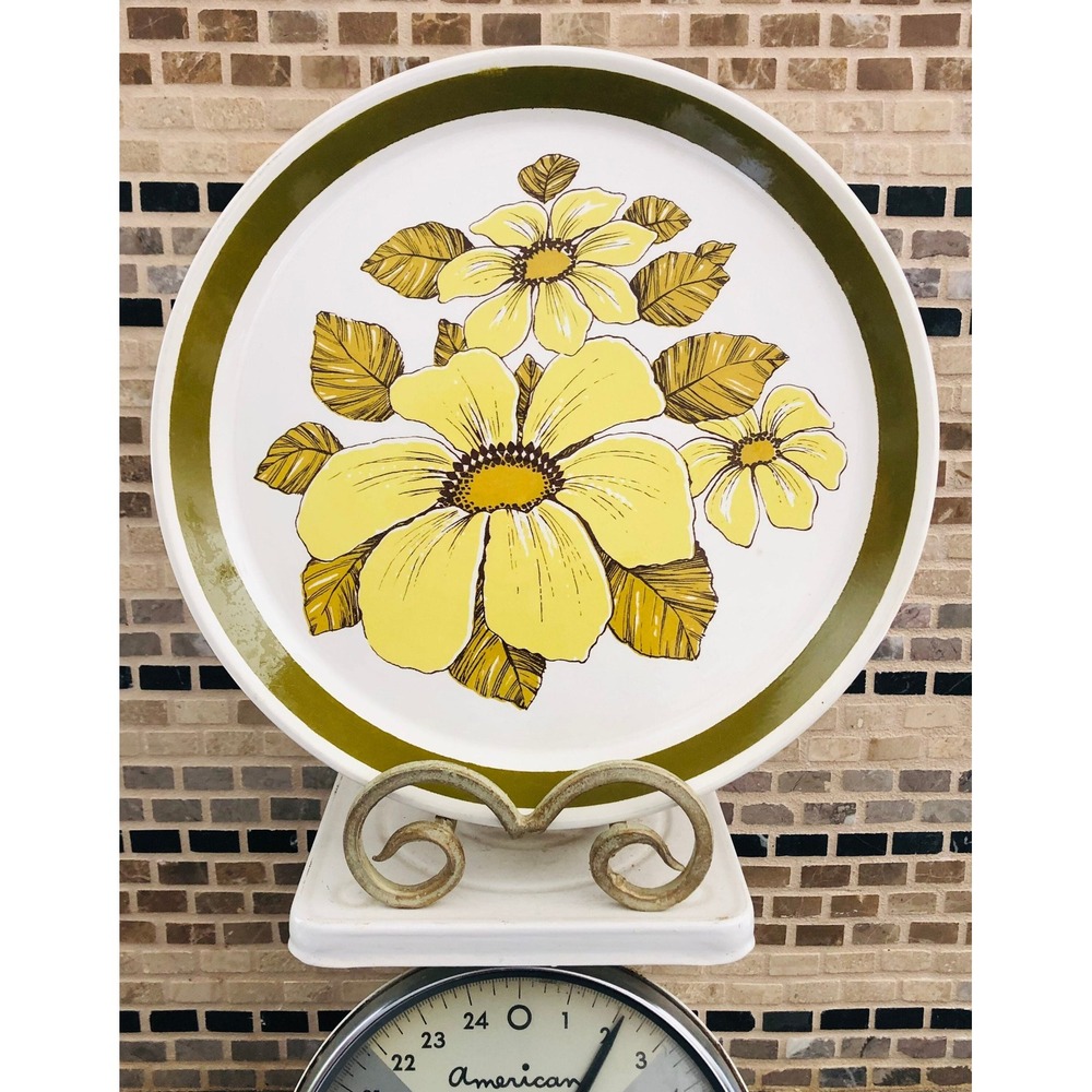 Crown Lynn Forma Emerald Dinner Plate Ironstone Tray Platter Floral Green Yellow